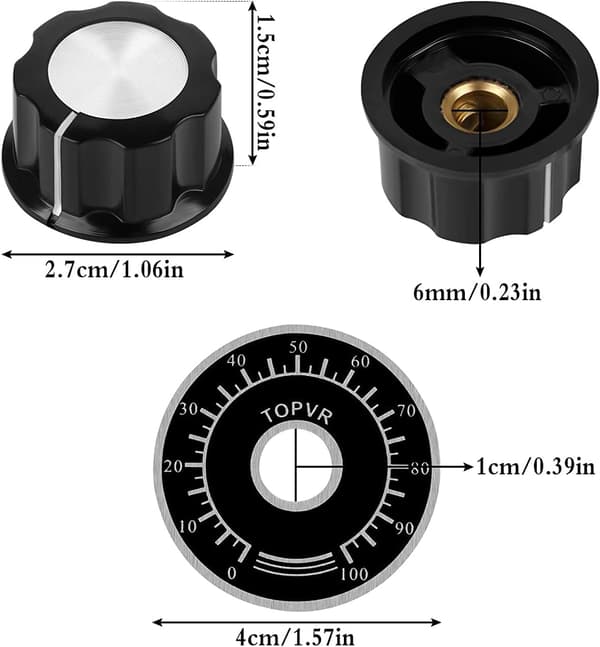 5 stk. Potentiometer-knapper 6mm/27mm Riflet Potentiometer-knapper Vol