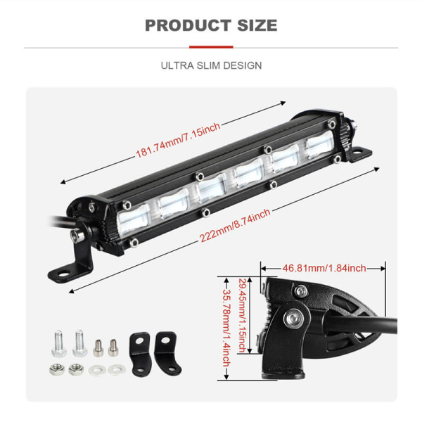 2 stk 7\" Ultra-Slim Single Row Off Road LED Light Bar [18W] [IP68 W