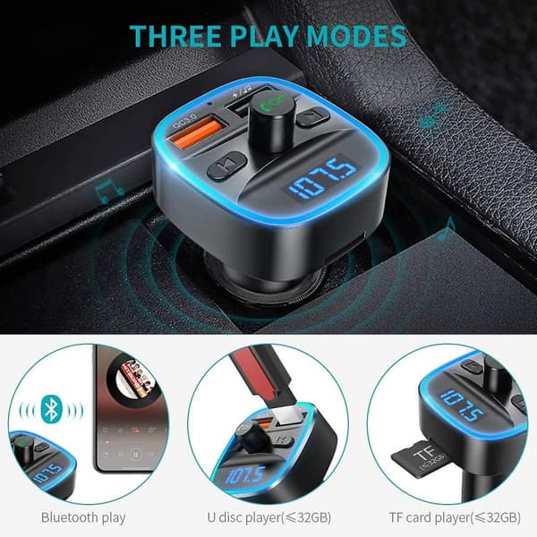 Fm-sender, Avansert Bluetooth 5.0 Bilsett, Doble USB-porter Med Qc3.0,