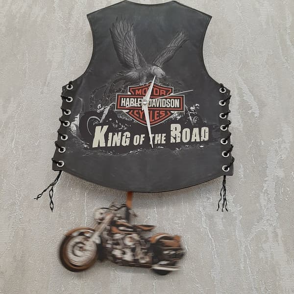 Motorcykel Trä Väggklocka, Harley Pendel Gunga Klocka, Cafe H