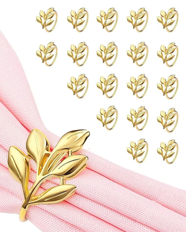 20 stk. Guld Servietringe - Elegant Guld Servietring til Bordservietter - Ferie Servietringe Thanksgiving Tema - Guld Efterår Servietringe til Fødselsdag