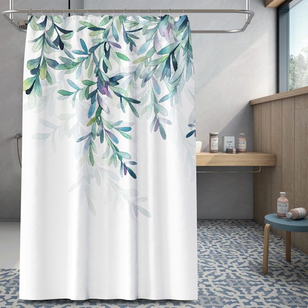 1 stk. bruseforhæng 180x180cm smukt plantemønster, vandtæt bruseforhæng