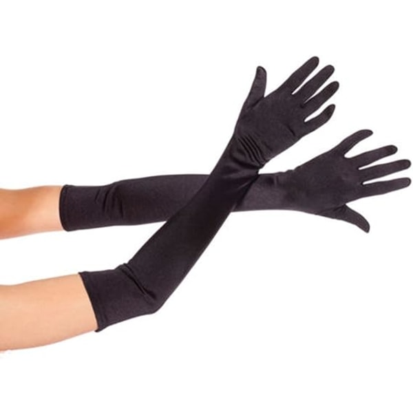 Kvällshandskar för damer 54 cm långa svarta satinfingerhandskar