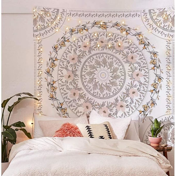 Bohemian Mandala -seinävaate, luonnosmainen kukkakuvioinen seinävaate