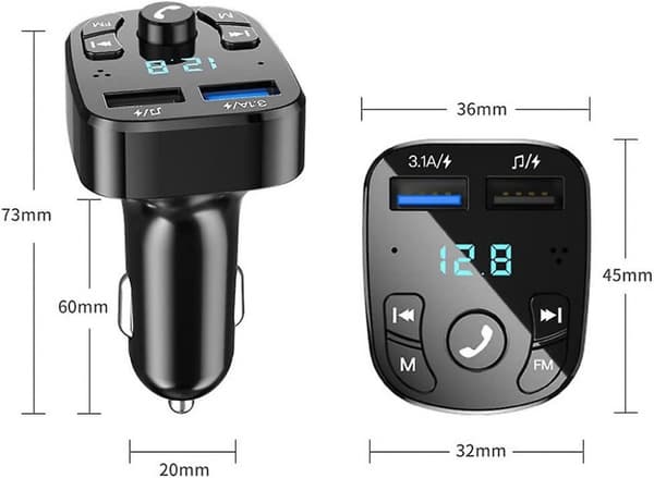 Bluetooth trådlös Fm-sändare, Bluetooth bil Mp3-spelare, laddare, 2 Us