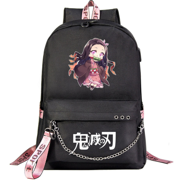 Demon Slayer Ryggsäck Nezuko Kimetsu med USB laddningsport, personlig Casual