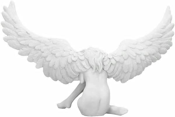 Religiøs harpiksstatuette i form af en engel til haven