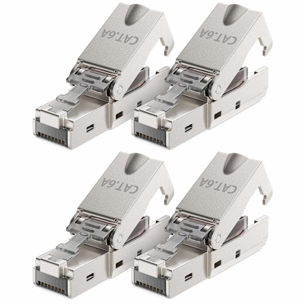 4x CAT 6a Verktøyfri RJ45 Nettverkskontakt med LSA-tilkobling for Stive Installasjonskabler 10Gbps Skjermet LAN-Kabel Nettverkskabelkontakt Metall