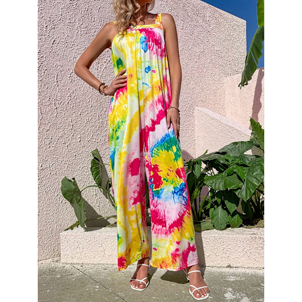 Dames Floral Print Jumpsuits Casual Ærmeløs Stropper Rompers W