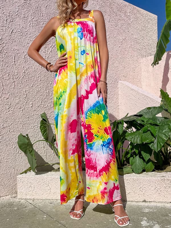 Kvinners Blomstertrykte Jumpsuits Casual Ermeløs Stropp Rompers W