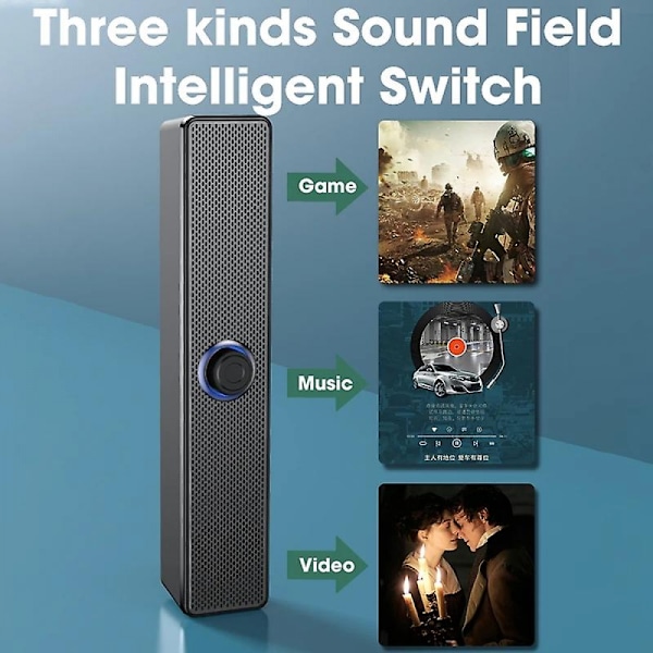 PC Soundbar Trådlös och Trådbunden Bluetooth Högtalare USB-driven Soundbar för TV PC Laptop Gaming Hemma T