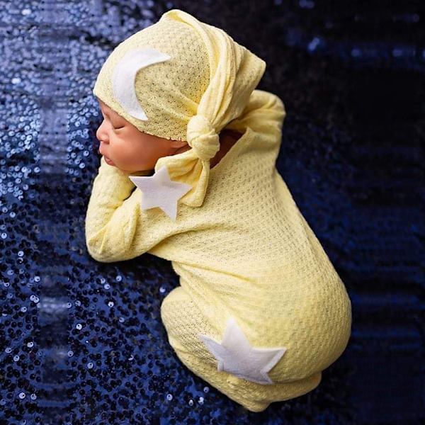 Baby virkade stickade fotorekvisita kläder, 2 st nyfödda fotorekvisita sparkdräkter hattar kostym spädbarnstillbehör för 0-2 månader