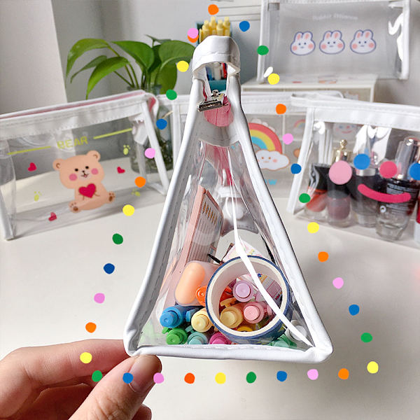 3-pack transparenta vattentäta pennfodral med dragkedja, japansk triangulär PVC transparent väska för små resehantverk