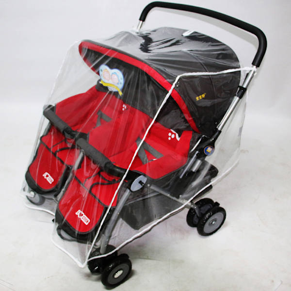 Universal regntrekk vanntett dobbel PVC hettetrekk tvillingsetebeskytter for babyvogn barnevogn barnevogn foran/bak/side 360° deksel