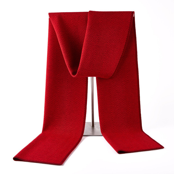 Herringbone pattern red wool scarf for men winter warm business 1