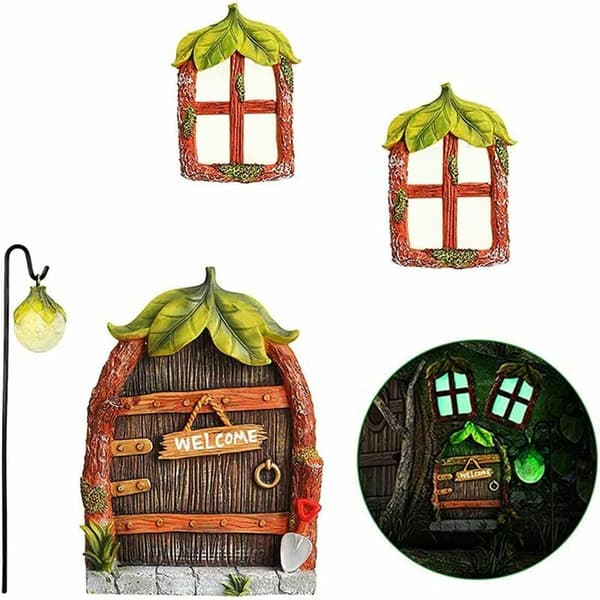 Miniature hus vindue og dør, miniature fe træ dekorationer