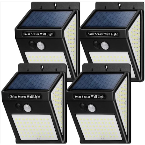 Solcellelamper Utendørs, Solcellelampe Utendørs med Bevegelsessensor, 3 Moduser [4 Pakke 144 LED] Vanntett Utendørsbelysning Solcelledrevet Trådløs Vegglampe for Gar