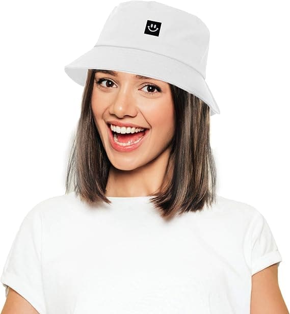 Bucket Hat, Unisex Bomull Sommer Reise Strand Solhatt HVIT