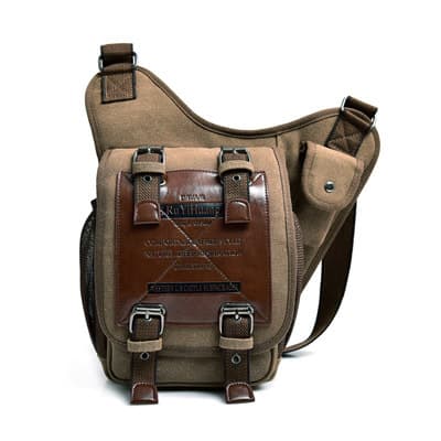 Herre Vintage Canvas Skulder Messenger Bag Bryst Lær Patchwork Messenger Bag
