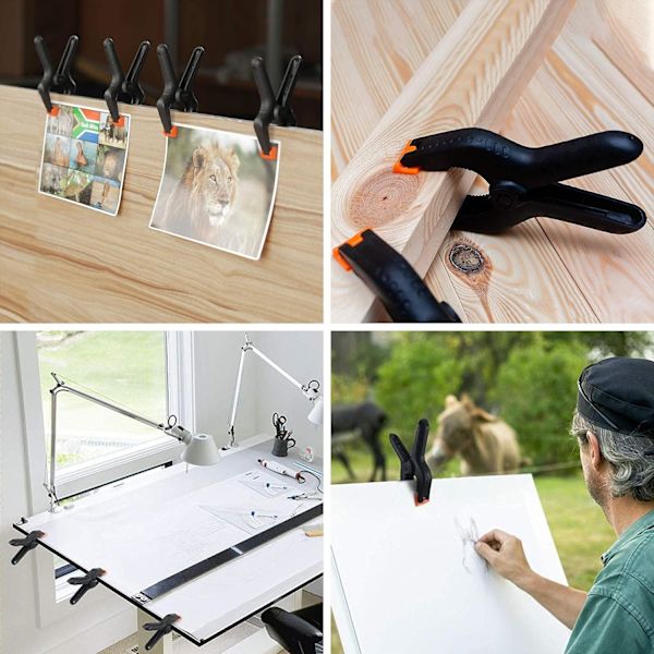 16 muovista jousipuristimet, DIY-työkalupuristimet, pihdit, puristuspuristimet
