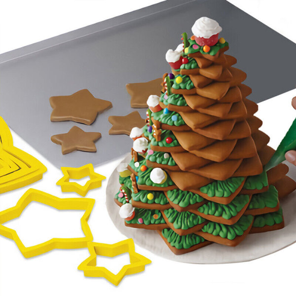 6 stk femspissede stjerne fondantkutter kakeform