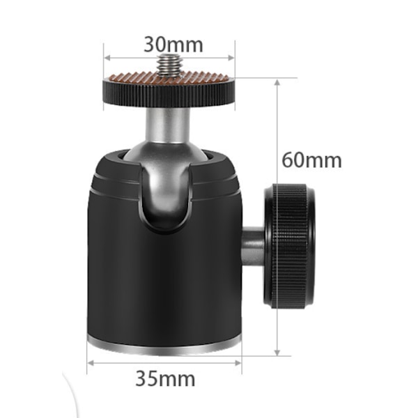 Mini 360 Graders Metall Tripod Kulhuvud med 3/8\" till 1/4\" Skruvadapter för Digitalkamera Mobiltelefon Monopod