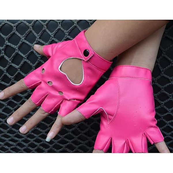 Punk Fingerless Dance Glove för kvinnor, Jazz Style Glove, PU Leath