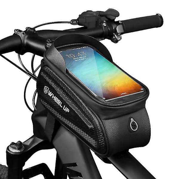 Svart cykelstyre väska pannier vattentät passar under 7 tum telefon cykelväska ridning utrustning