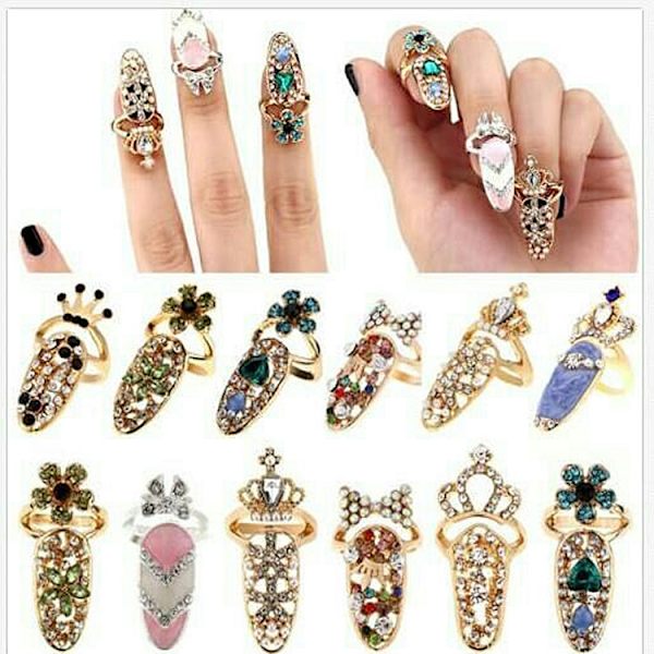 Dame Mode Bowknot Negl Ring Charm Krone Blomst Krystal Finger Negl Ringe