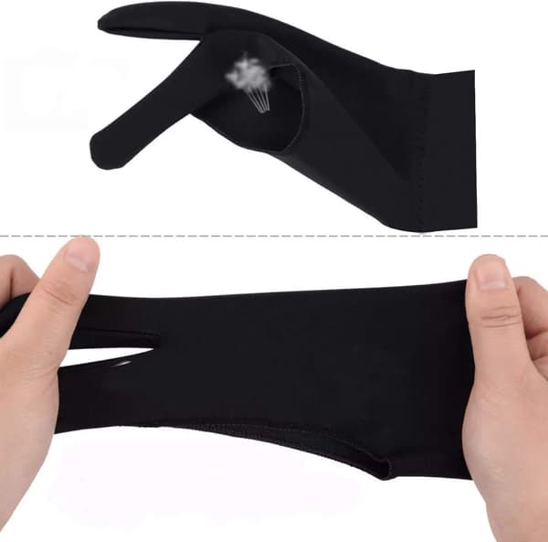 2 stk. Sorte to-finger handsker til grafiktegnetablet lysboks