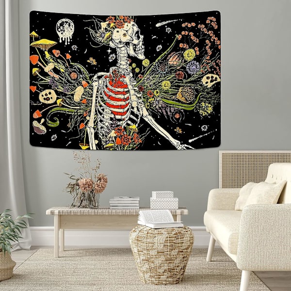 Kraniet Gobelin Svampe Gobelin Farverige Blomster Planter Gobelin Månehave Gobelin Trippy (51,2 x 59,1 tommer)