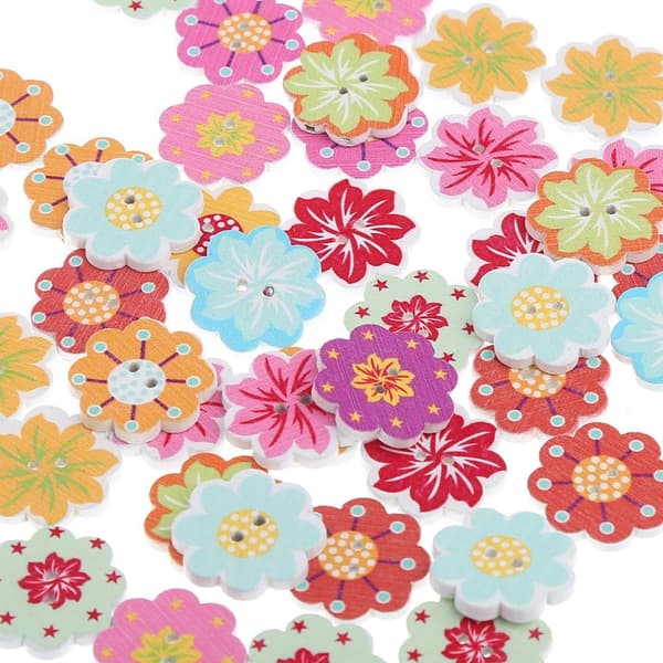Set med 50 handgjorda träknappar med 2 hål för sömnad, scrapbooking, väsksömnad