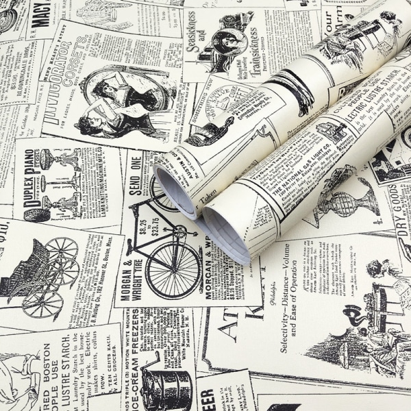 Vintage väggklistermärke, vintage tidning självhäftande dekorativt papper