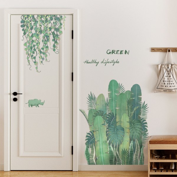 1pc Green Plant Wall Sticker, Tropical Leaves Removable Wall Stic