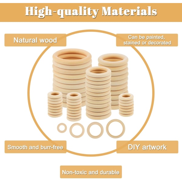 56 Träringar, Träbitringar | Diameter 30 mm 50 mm 60 mm 80 mm | Naturligt Trä Runda Cirklar för Makramé, Träkonst, Oavslutade Ringar
