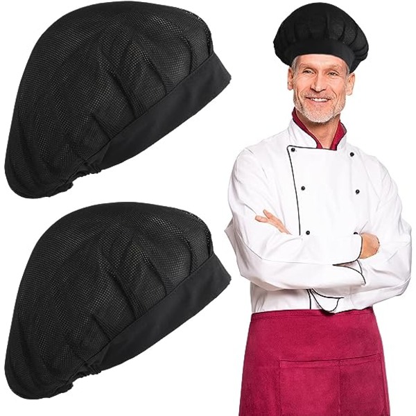 2 stk Chef's Toque Chef Hat Kjøkken Cap Cuisine Svart Justerbar