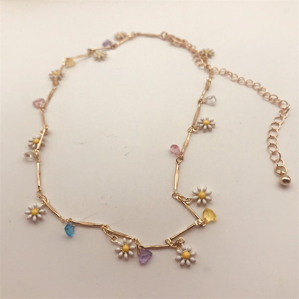 Boho värikäs helmillä koristeltu söpö Daisy kukka jalokivi riipus kaulakoru solisluu ketju naiset