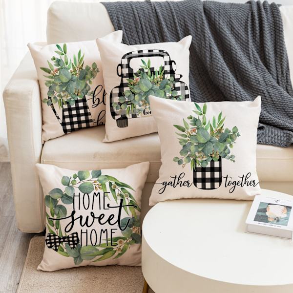 Set med 4 st vårväxtmönster kuddfodral 45x45cm