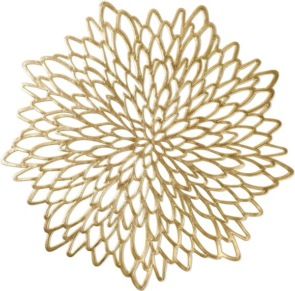 2 stk. Guld Metallic Runde Pladsemåtter Laminerede Vinyl Blade Spisning