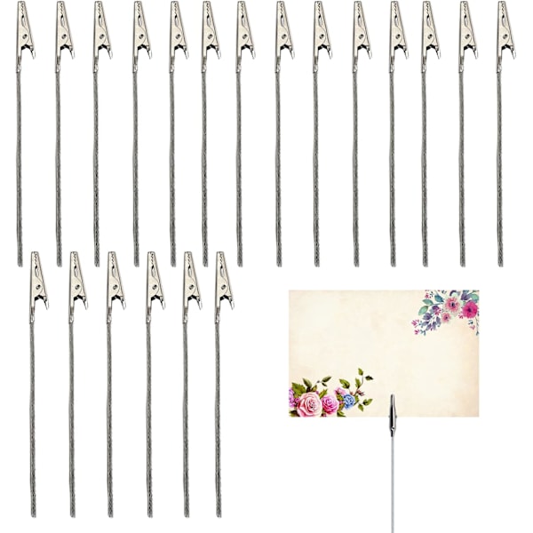 20 stk. Metal Memo Clips, Memo Clip Holder Stativ, til Fastgørelse af Kort, Sticky Notes, til Fødselsdage, Festdekorationer (120 mm, Sølv)