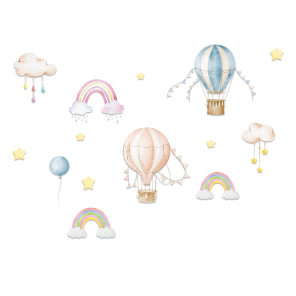 En set varmluftsballong Rainbow Clouds Väggdekaler Väggdekaler