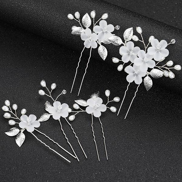 5 st bröllop brud hårnål clips, strass hårklämmor U-formade hårnålar (vit)