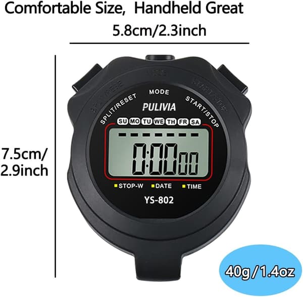 Sports Stopwatch Timer Lap Split Digital Stopwatch med klokke Cal
