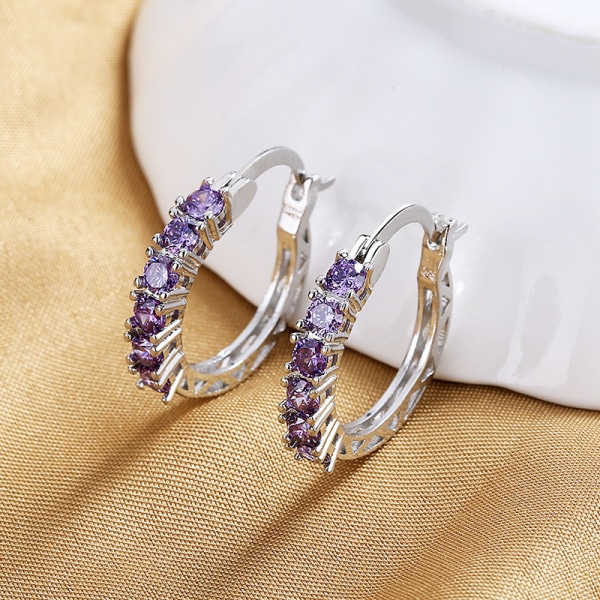 Cubic Zirconia Hoop Earrings,purple