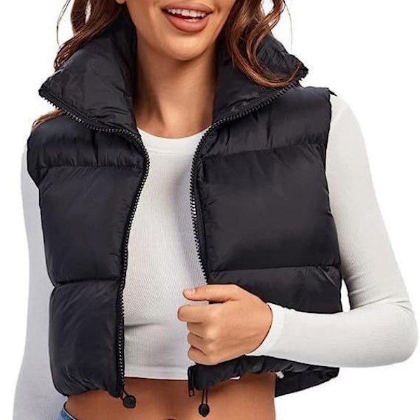 (M) Naisten Talvi Crop Liivi Kevyt Hihaton Lämmin Ulkovaatteet Puffer Liivi Pehmustettu Gilet