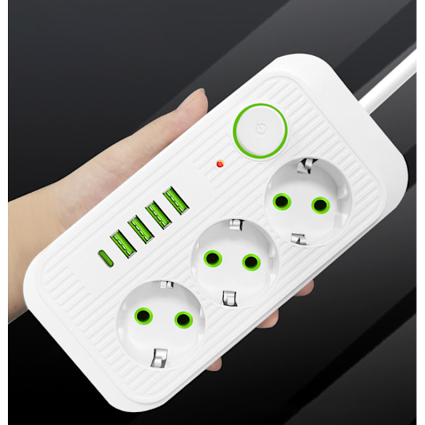 3-osainen pistorasia seinään 4 USB-portilla ja 1 USB C -portilla, 8-in-1 sähköpistorasia, pistorasia kotitoimistoon musta (17,2 * 8,6 * 3,8 cm)