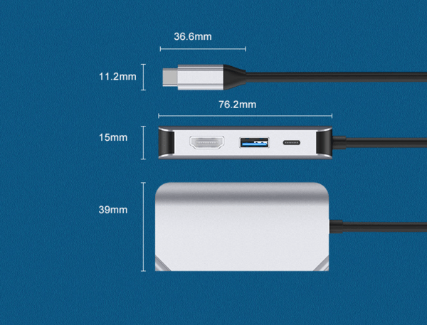 4 i 1 USB C HUB, dokkingstasjonadapter med 4K-HDMI, VGA, grå