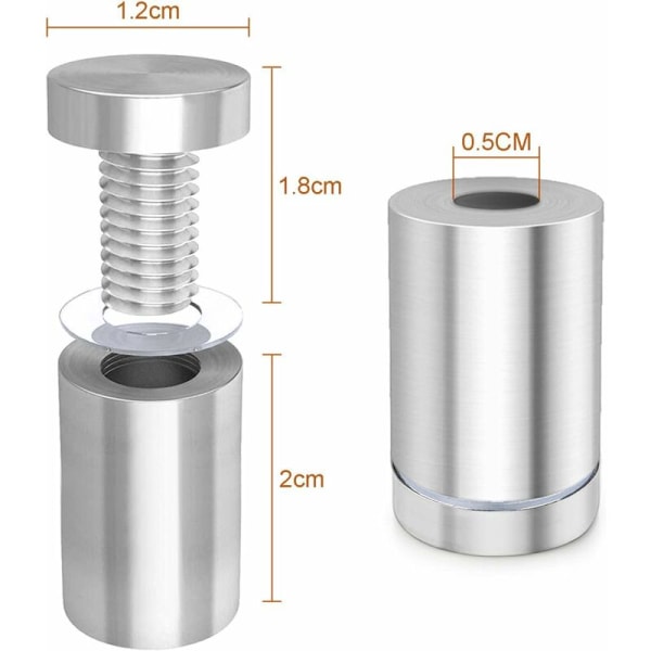 20 st glasavstånd, rostfria väggreklamstift för