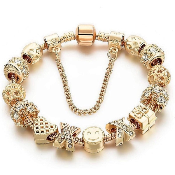Charm armband för kvinnor guldpläterad ormkedja hjärta form leende strass pärlor charmig flickor mamma present