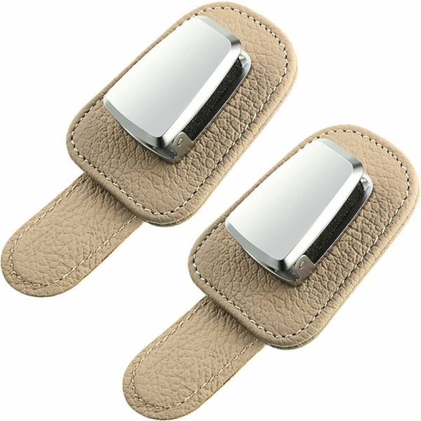 2 kpl yleiskäyttöinen auto aurinkolippa klipsi nahkainen silmälasiteline (beige